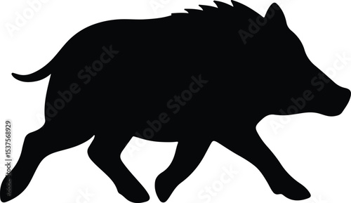 Silhouette wild boar running black flat vector illustration