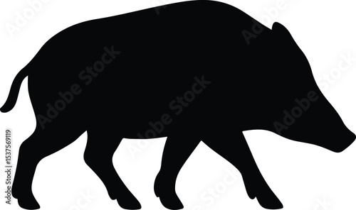 Silhouette Wild boar walking black vector illustration