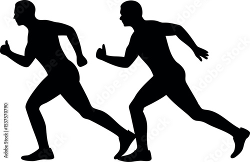 Running Men Silhouette – Two Male Athletes Sprinting Vector

