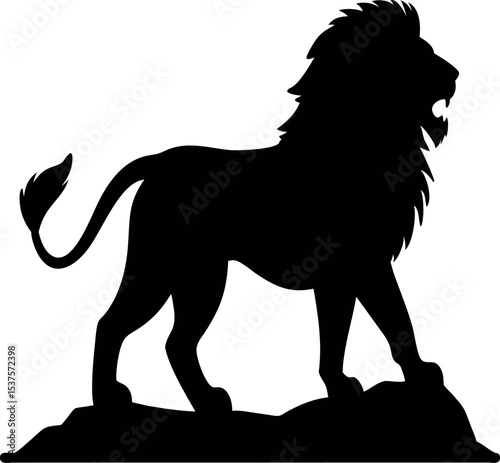 Lion Silhouette Standing on Rock – Wild Animal Vector