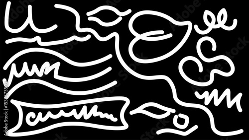 Abstract background. White winding lines on a black background