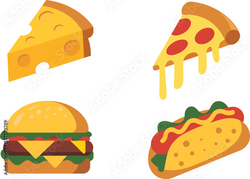 A colorful assortment of delicious fast food items on a clean white background