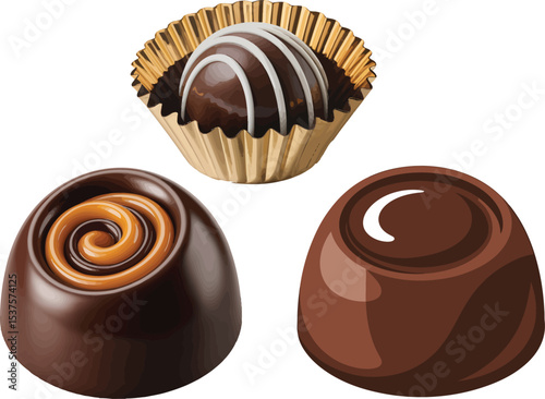 Delicious assortment of exquisite gourmet chocolate candies for dessert or celebration