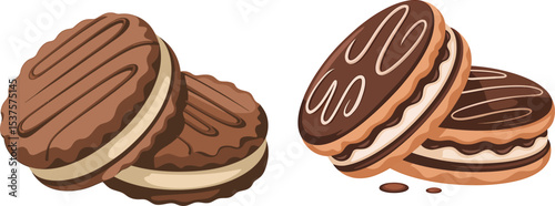 Delicious chocolate sandwich cookies with creamy filling and decorative chocolate drizzle