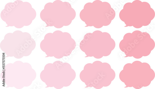 All the bubbles have a distinctive, rounded, cloud-like, or scalloped edge design. This vector image features twelve speech bubbles.