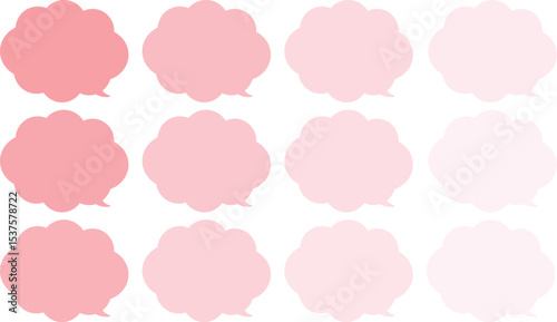 All the bubbles have a distinctive, rounded, cloud-like, or scalloped edge design. This vector image features twelve speech bubbles.