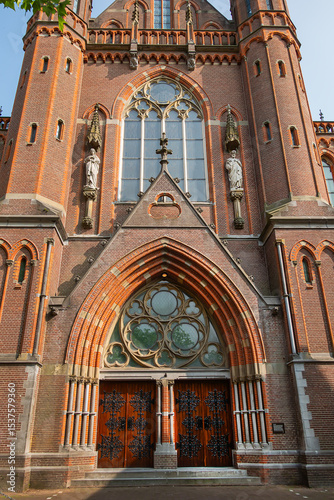 Gouwekerk is a former Roman Catholic cruciform church. Located on Hoge Gouwe in Gouda city, the church dates from the early twentieth century. GOUDA, NETHERLANDS.