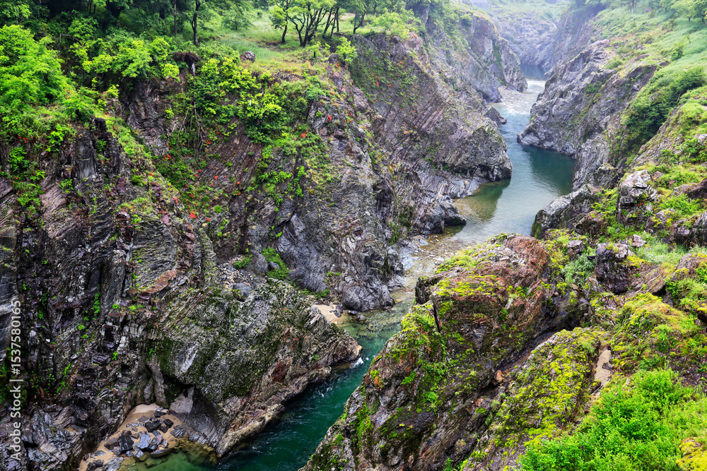 Obraz premium 飛騨川の断崖彫刻美