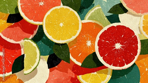   A group of oranges, lemons, grapefruits, and grapefruits on a vibrant backdrop