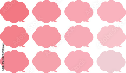 All the bubbles have a distinctive, rounded, cloud-like, or scalloped edge design. This vector image features twelve speech bubbles.