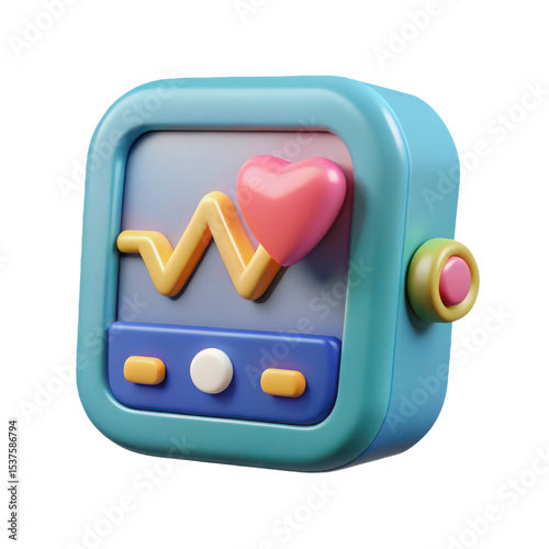 3d render cute cartoon heart rate monitor icon