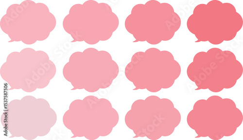 All the bubbles have a distinctive, rounded, cloud-like, or scalloped edge design. This vector image features twelve speech bubbles.