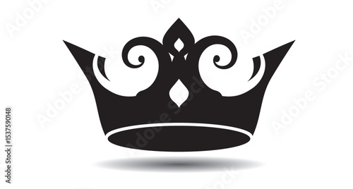 Black outline king crown icon on white background. Emblem and Royal symbols.