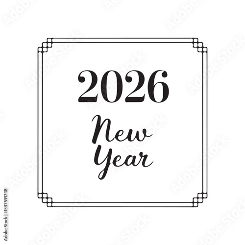 2026 Happy New Year logo text design. 2026 number design template. Collection of 2026 Happy New Year symbols. Vector illustration with black labels isolated on white background