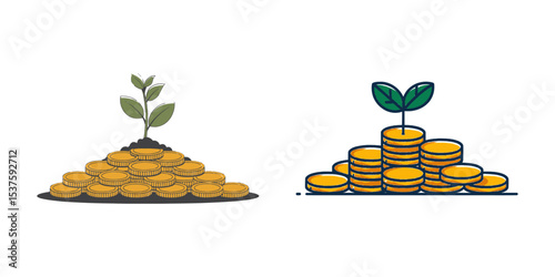 Money Tree Growing Vector Illustration: Financial Growth Concept, Investment Icon, Business Finance Graphic, Wealth and Prosperity Design