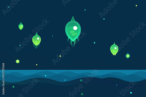 Celestial Aquatic Lifeforms Exploring the Depths of an Alien Ocean