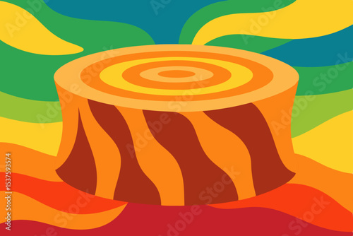 Vibrant Tree Stump Illustration Abstract Nature Art with Colorful Swirls