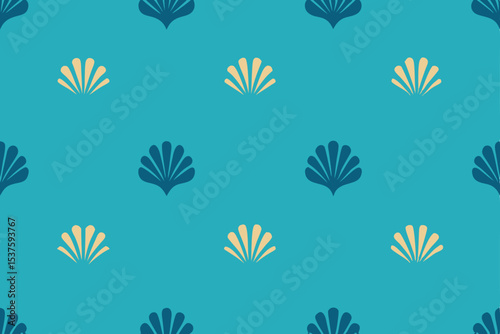 Seamless Teal and Beige Shell Pattern Elegant Coastal Design for Fabrics, Wallpapers, and More