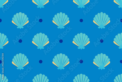 Seamless Summer Seashell Pattern Beachy Blue Ocean Shells Design
