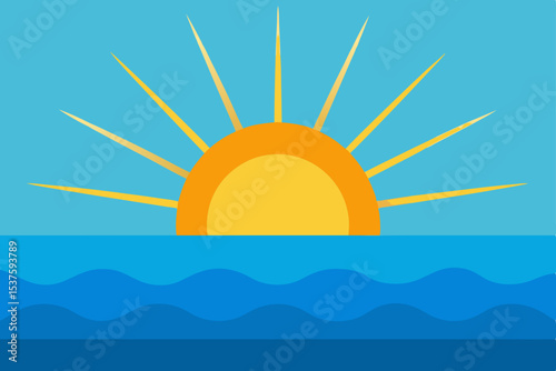 Serene Sunrise over Calm Ocean A Peaceful Summer Morning Illustration