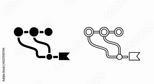This high-quality vector graphic features two versions of a workflow diagram: one with thick lines and connected nodes, and one with thin lines and defined nodes, both with fine detail.