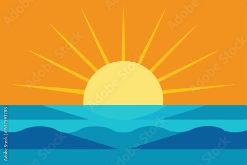 Vibrant Sunset over Calm Ocean A Summer Solstice Illustration