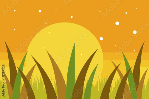 Serene Sunset Landscape Grassy Meadow at Golden Hour