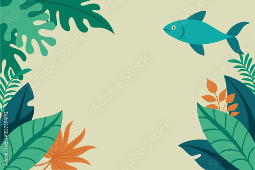 Tropical Fish and Lush Greenery A Vibrant Summer Illustration
