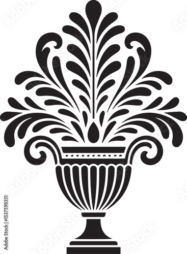 Elegant black and white vector illustration of a classic ornamental urn with decorative elements