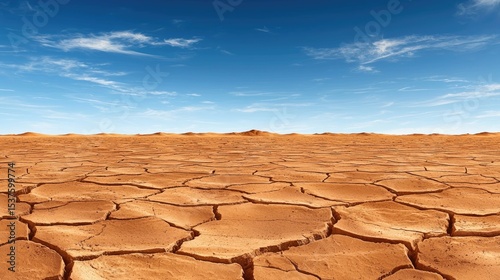 Cracked Earth under a Clear Blue Sky: A Desert Landscape