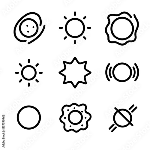 Star Lifecycle Icons. Outline icon set of star lifecycle: protostar, main sequence star, red giant, white dwarf, supernova,
