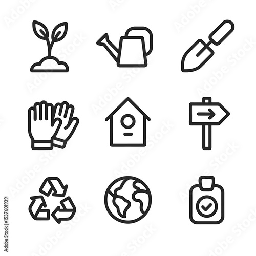 Environmental Icon Set. Outline icon set of esports & streaming: live stream play button, viewer count, subscribe bell, chat