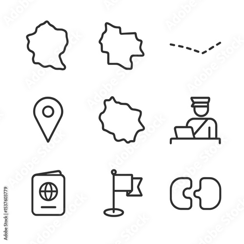 Political Boundary Icons. Outline icon set of political boundaries puzzle: national border, state border, disputed line, capital