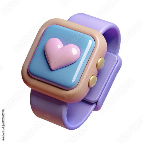 3d render cute pastel smartwatch with heart icon