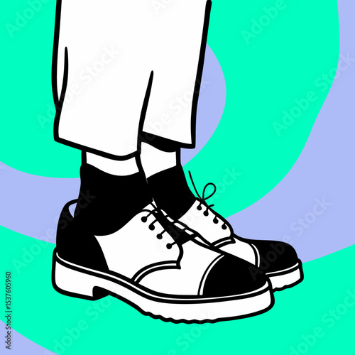 Stylish Black and White Oxford Shoes Illustration