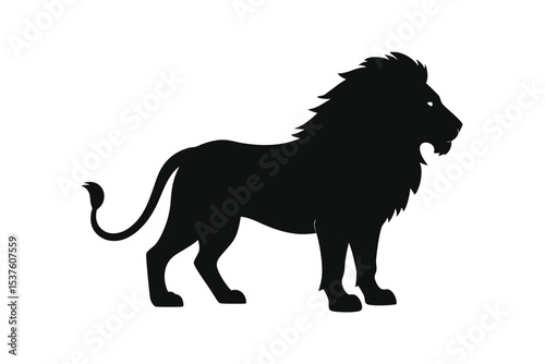 Majestic lion standing tall in the savanna silhouette Vector illustration