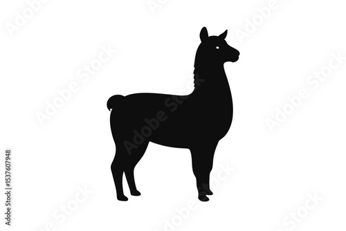 Alpaca standing calmly in the mountain fields silhouette Vector illustration