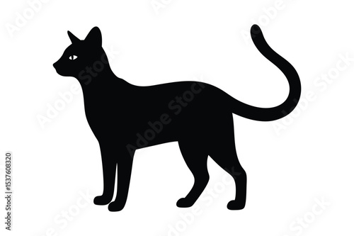 Curious cat stretching and preparing to pounce silhouette Vector illustration
