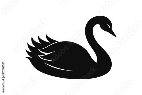 Elegant swan gliding over a calm peaceful lake silhouette Vector illustration