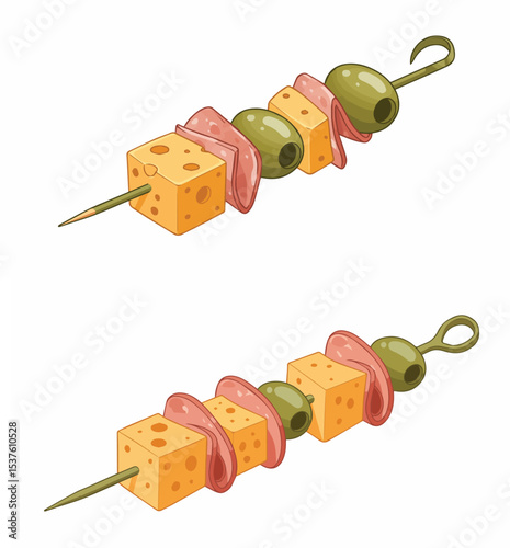 Savory Skewers with Cheese, Salami, and Olives

