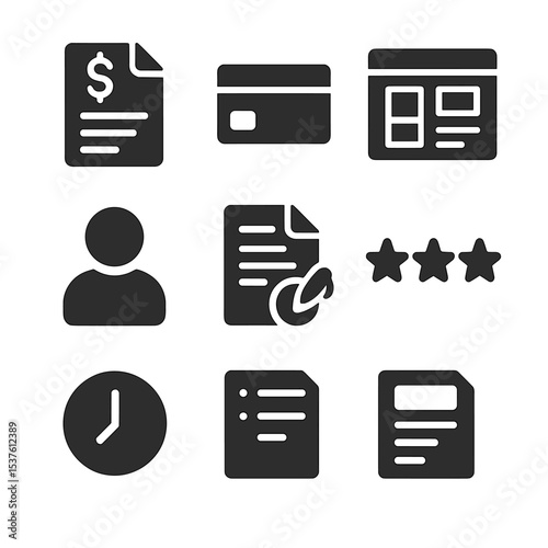 Freelancing Icons Set. Solid, filled icons set of freelancing for digital skills: invoice, payment method, job