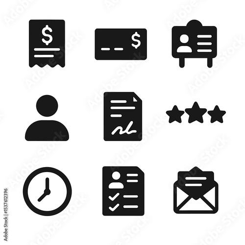 Freelancing Icons Set. Solid, filled icons set of freelancing for digital skills: invoice, payment method, job
