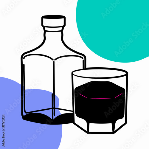 Whiskey Bottle and Glass Illustration