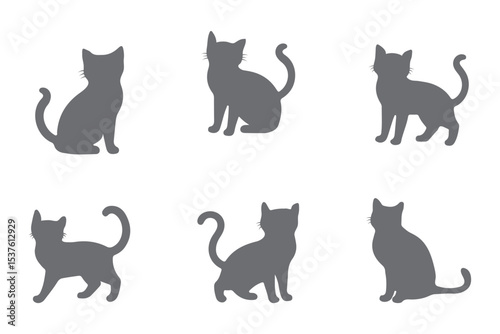 Set of silhouette cats in different poses. Isolated black cat on white background. Vector illustration of elements for design decoration.