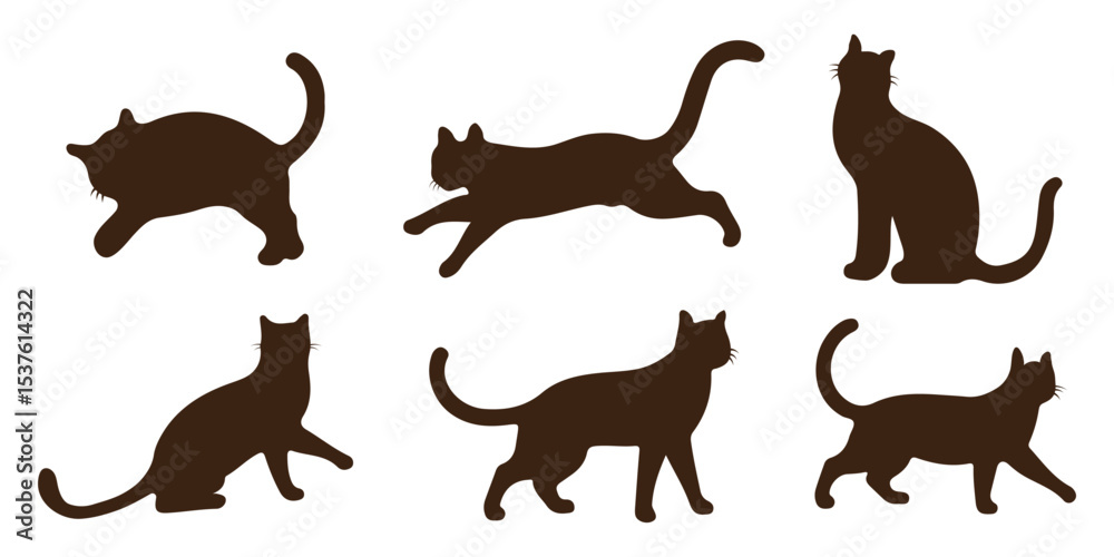 Obraz premium Cat silhouettes set, large pack of vector silhouette design, isolated white background