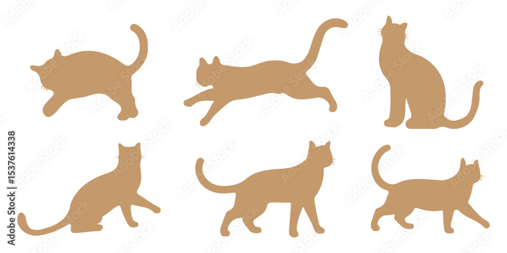Obraz premium Cat silhouettes set, large pack of vector silhouette design, isolated white background