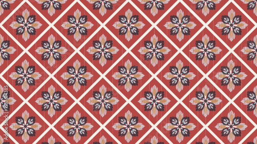 Seamless red floral ethnic ikat texture  design. textile fashion pattern line ikat seamless pattern and batik fabric texture asian background wallpaper geometry indian. Ethnic abstract ikat art .