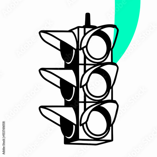 Black and White Traffic Light Icon, Green Accent