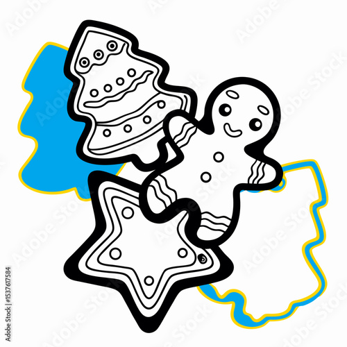 Cute Christmas Gingerbread Cookies Coloring Page