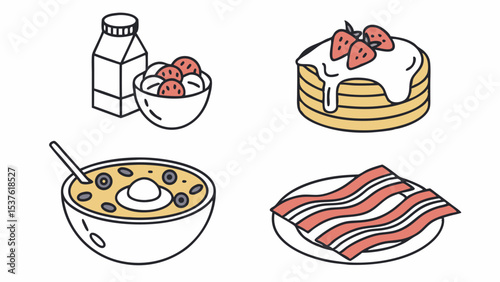 Delicious Breakfast Food Icons Pancakes, Cereal, and More!